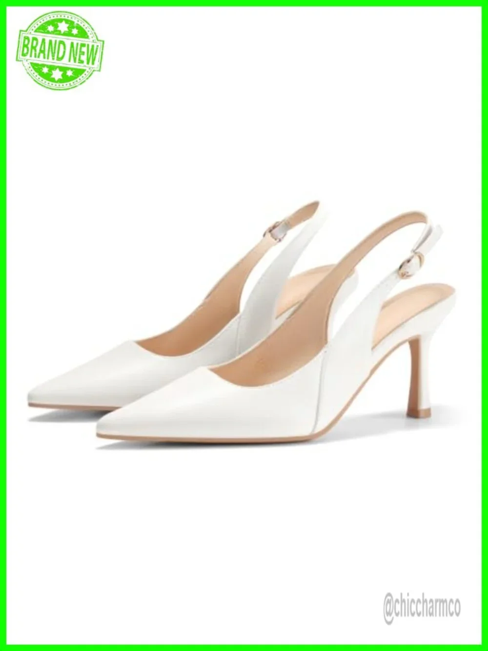Women's Pointed Toe Slingback Kitten Heels Faux Leather Pumps
